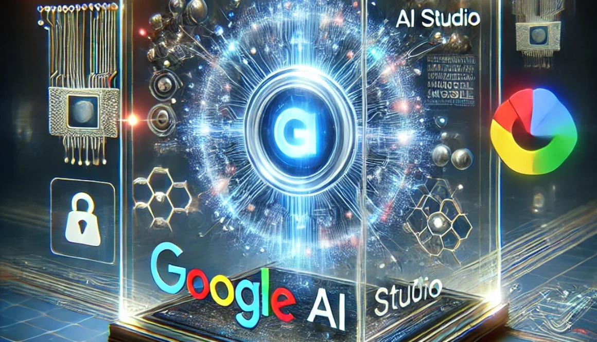 DALL·E 2025-03-19 11.50.44 - An ultra high-tech and futuristic featured image of Google AI Studio. The centerpiece is a glowing, holographic Google AI Studio logo, encased in a sl Google AI studio